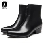 2024 New Winter Men's Chelsea Ankle Boots Pointed Toe High Top Leather Boots Men's Winter Shoes Fashion High-heeled Dress Shoes