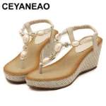 CEYANEAO Women Sandals Bohemia diamond Wedges Gladiator Beach Sandal Flip Flops summer student shoes Sandals women YDT533